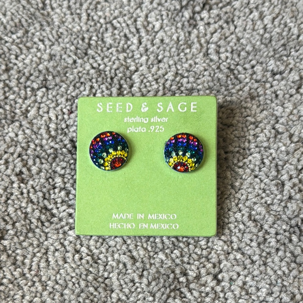 Seed & Sage Rainbow Beaded Earrings .925 Sterling Silver Made in Mexico